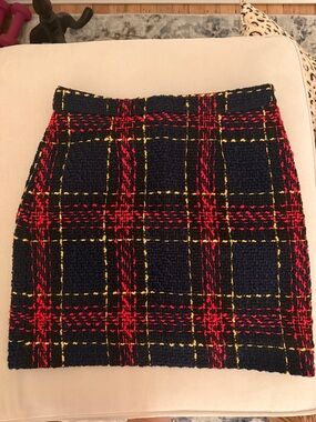 Halogen Navy Tweed Mini Skirt with Red & Yellow Plaid
